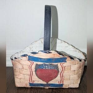 Patriotic Rustic Primitive Americana Basket Red White & Blue Cream